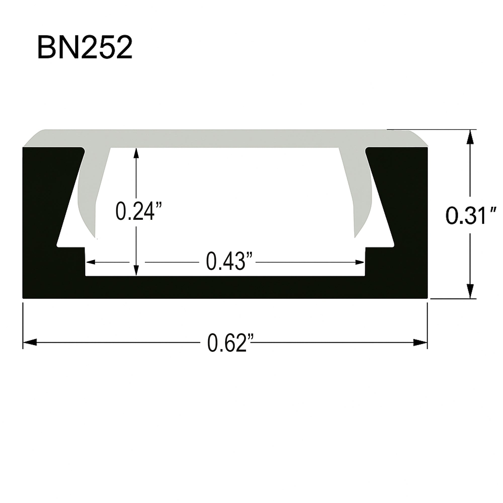 BN252 indoor low profile LED aluminum channel technical drawing showing profile dimensions for LED strip housing