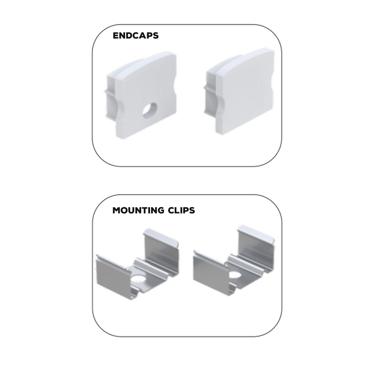BN253 LED aluminum channel end caps and mounting clips