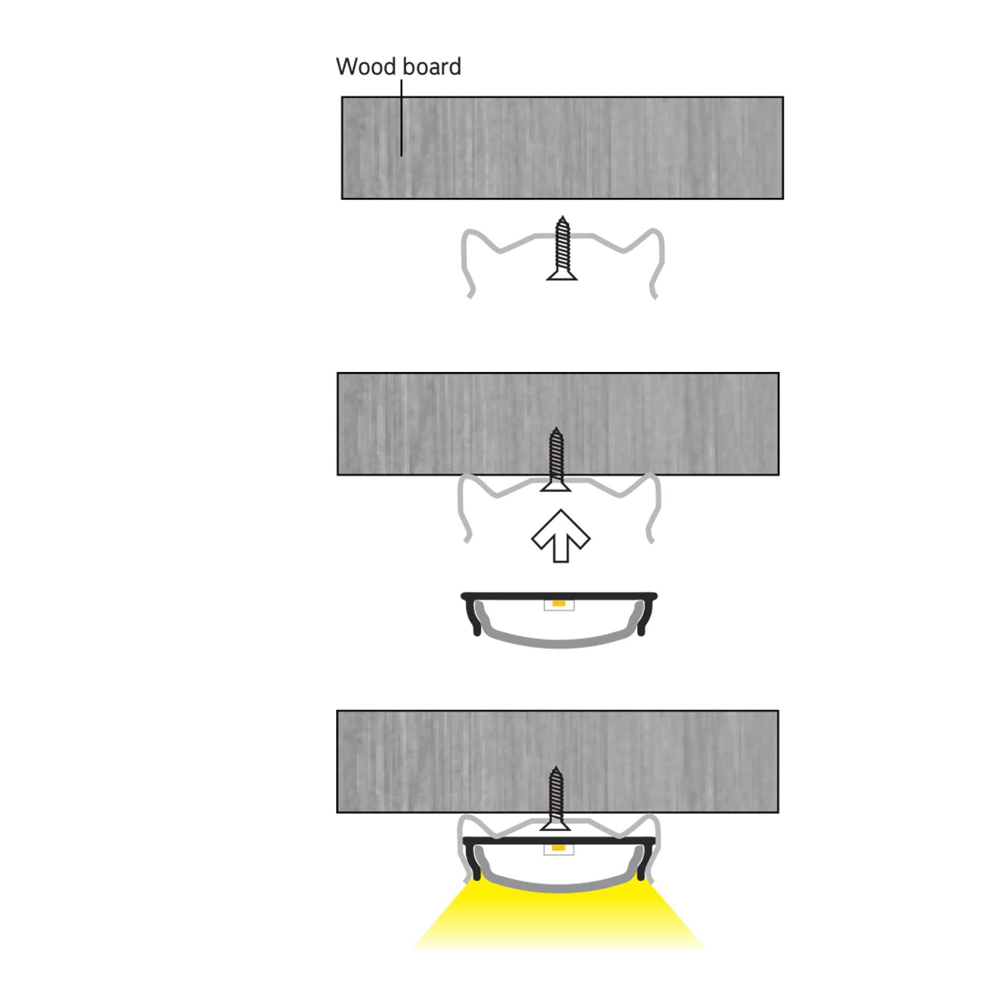 BN263 indoor flexible LED aluminum profile installation diagram for wood surface LED strip mounting