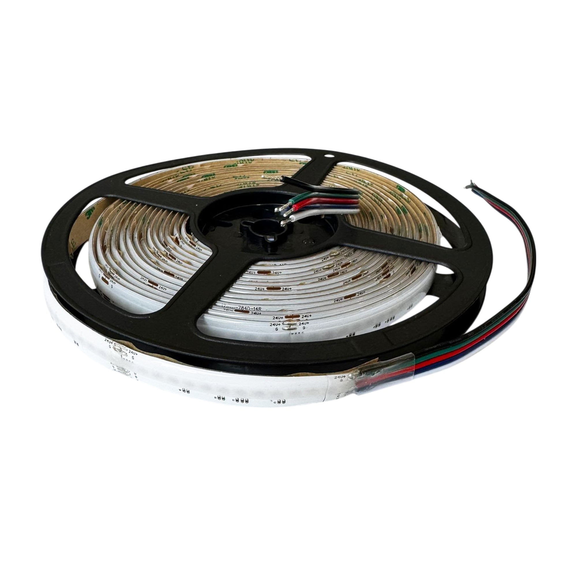 UL certified RGBW 24V 12mm COB LED strip light outdoor IP65 on reel with RGBW color control wires for outdoor installation