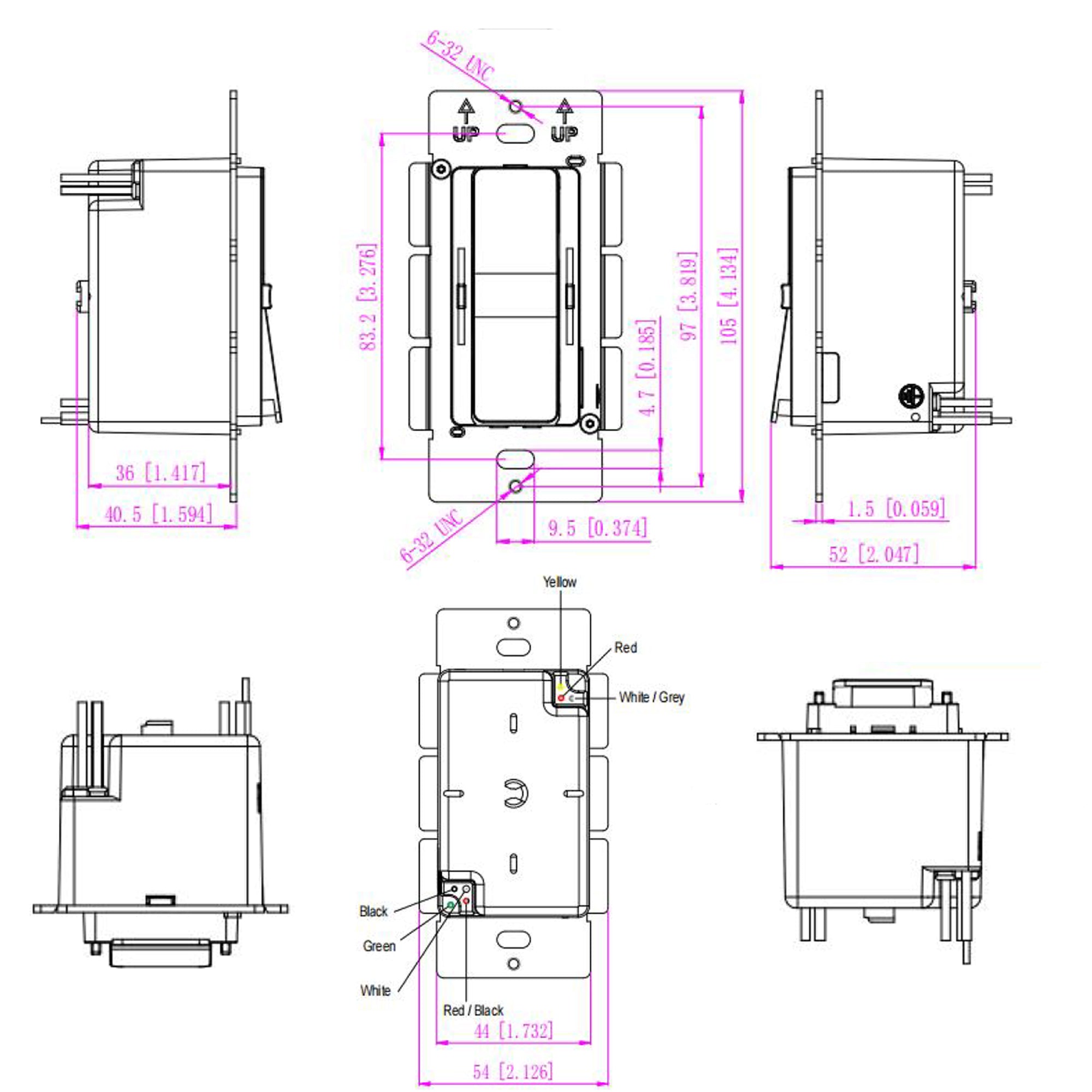 UL listed 24V 160W CCT dimmable LED driver wall switch mechanical drawing showing dimensions mounting size and wiring positions