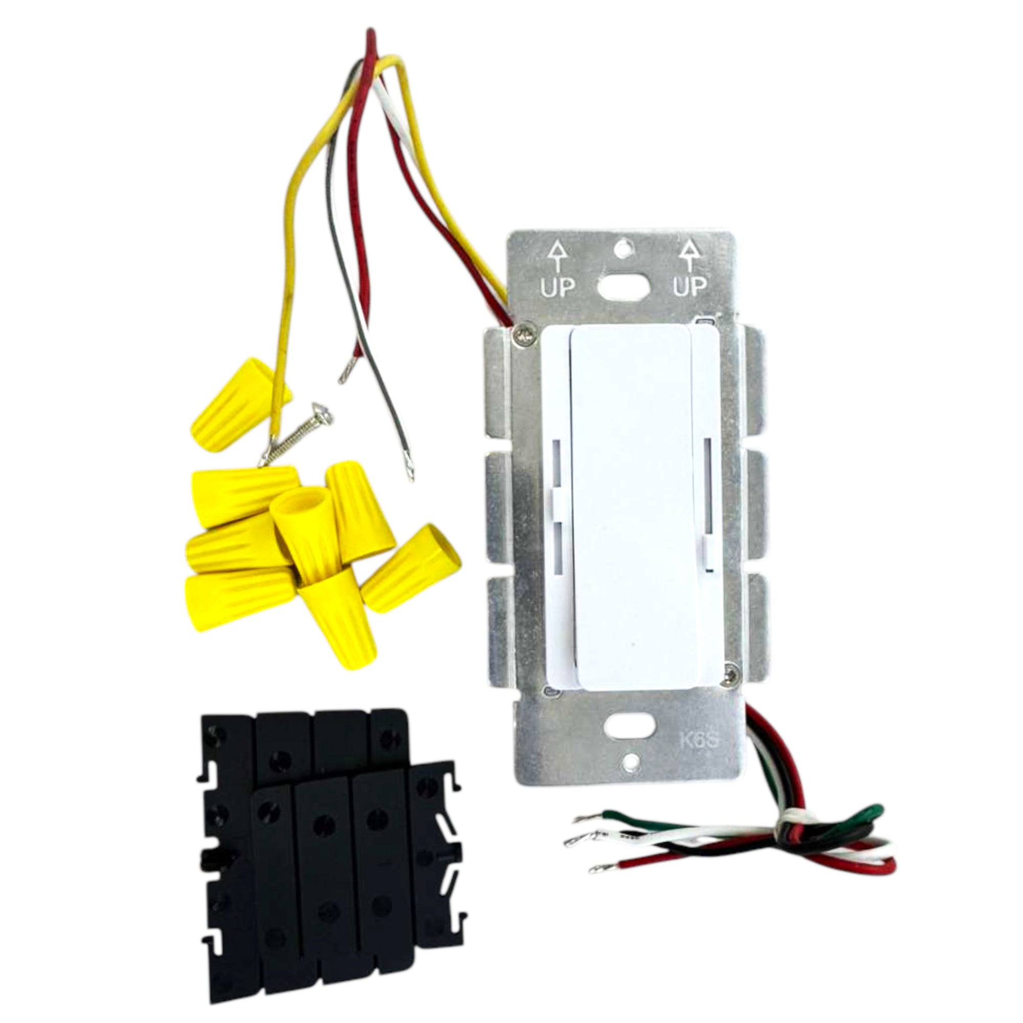 UL listed 24V 160W CCT dimmable LED driver wall switch installation kit showing wire connectors mounting screws and wiring leads