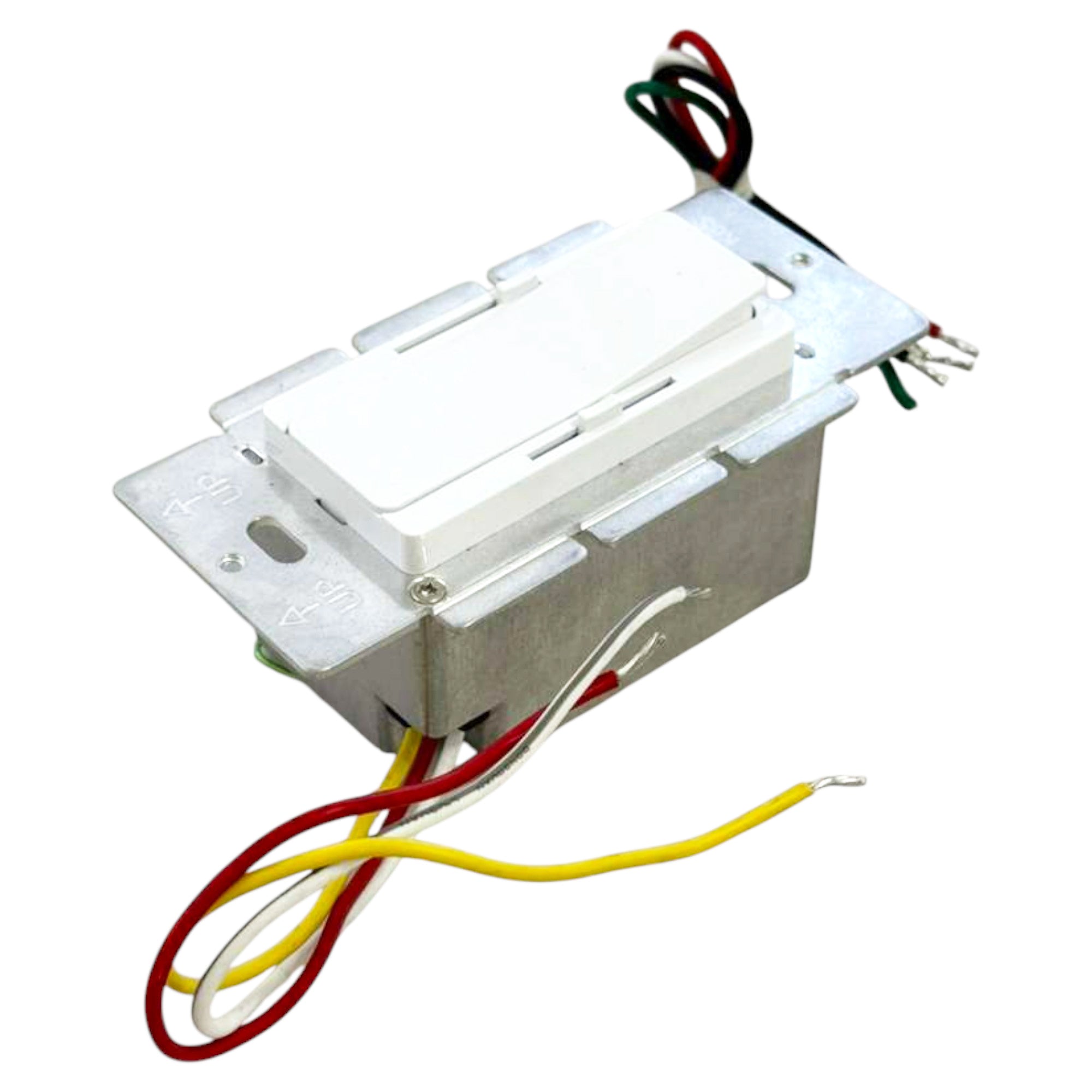 UL listed 24V 160W CCT dimmable LED driver wall switch showing metal enclosure and prewired connection cables