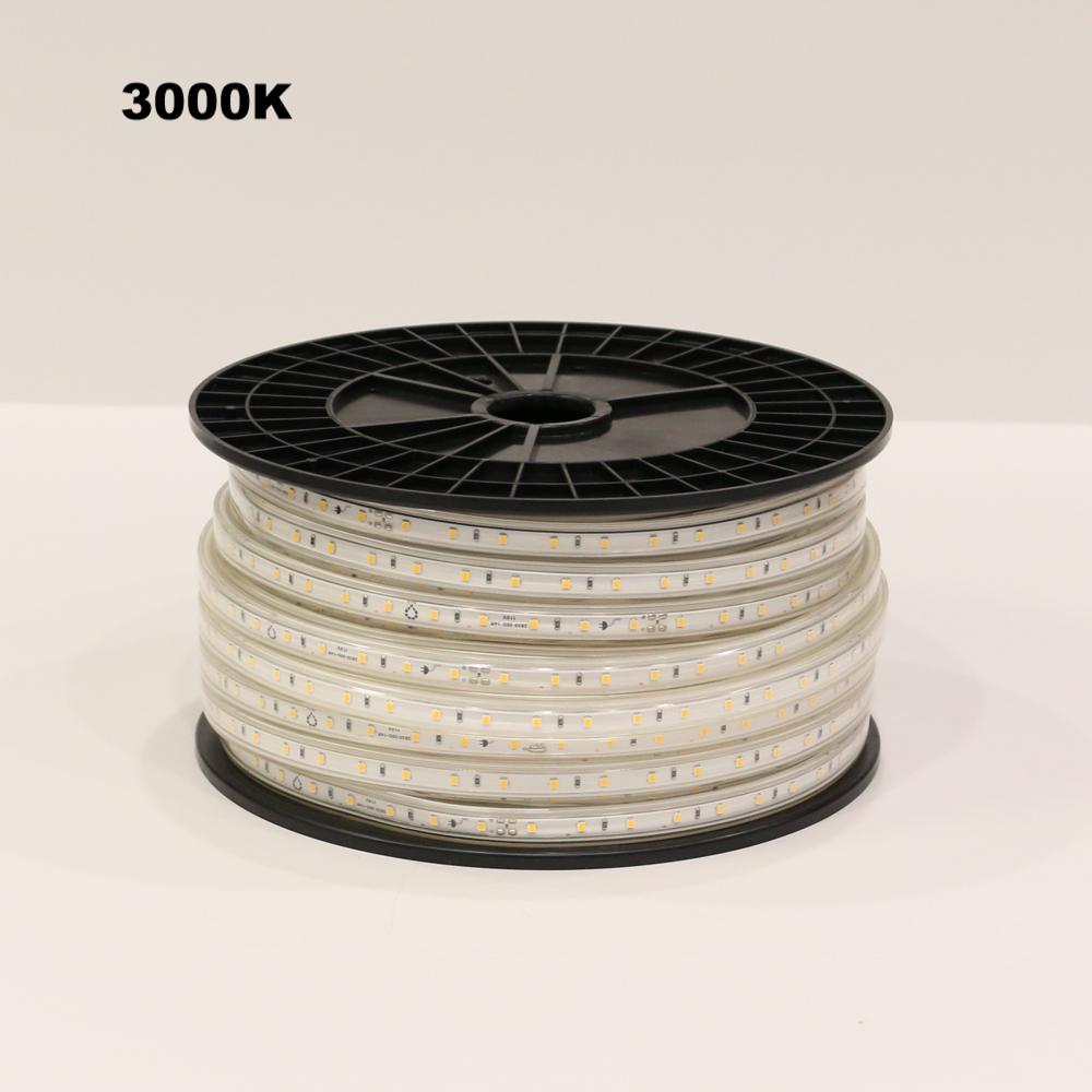 UL listed 110V SMD2835 LED strip light outdoor IP65 showing 3000K warm white LED strip on reel