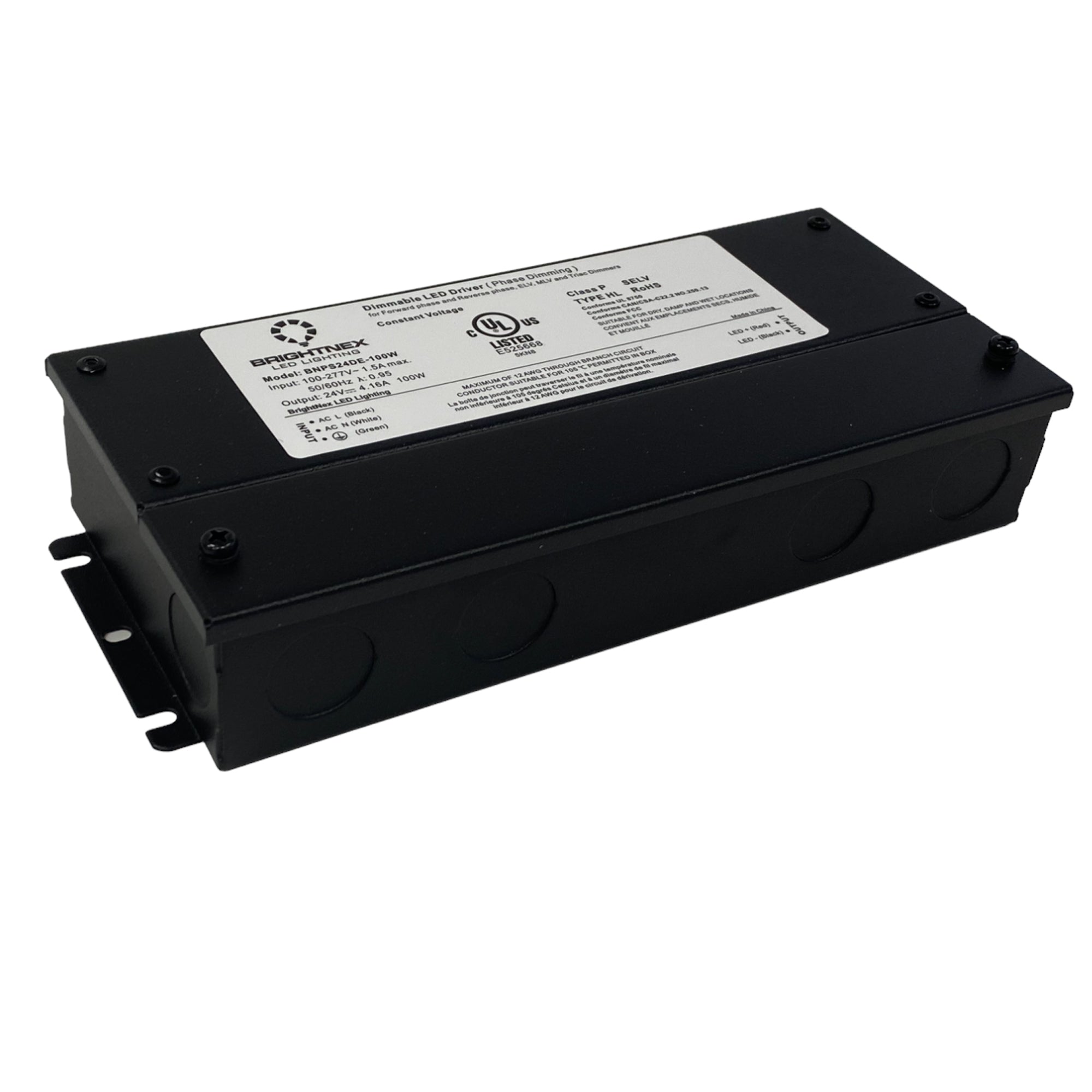 UL listed 12V 24V 100W dimmable LED driver with metal junction box enclosure
