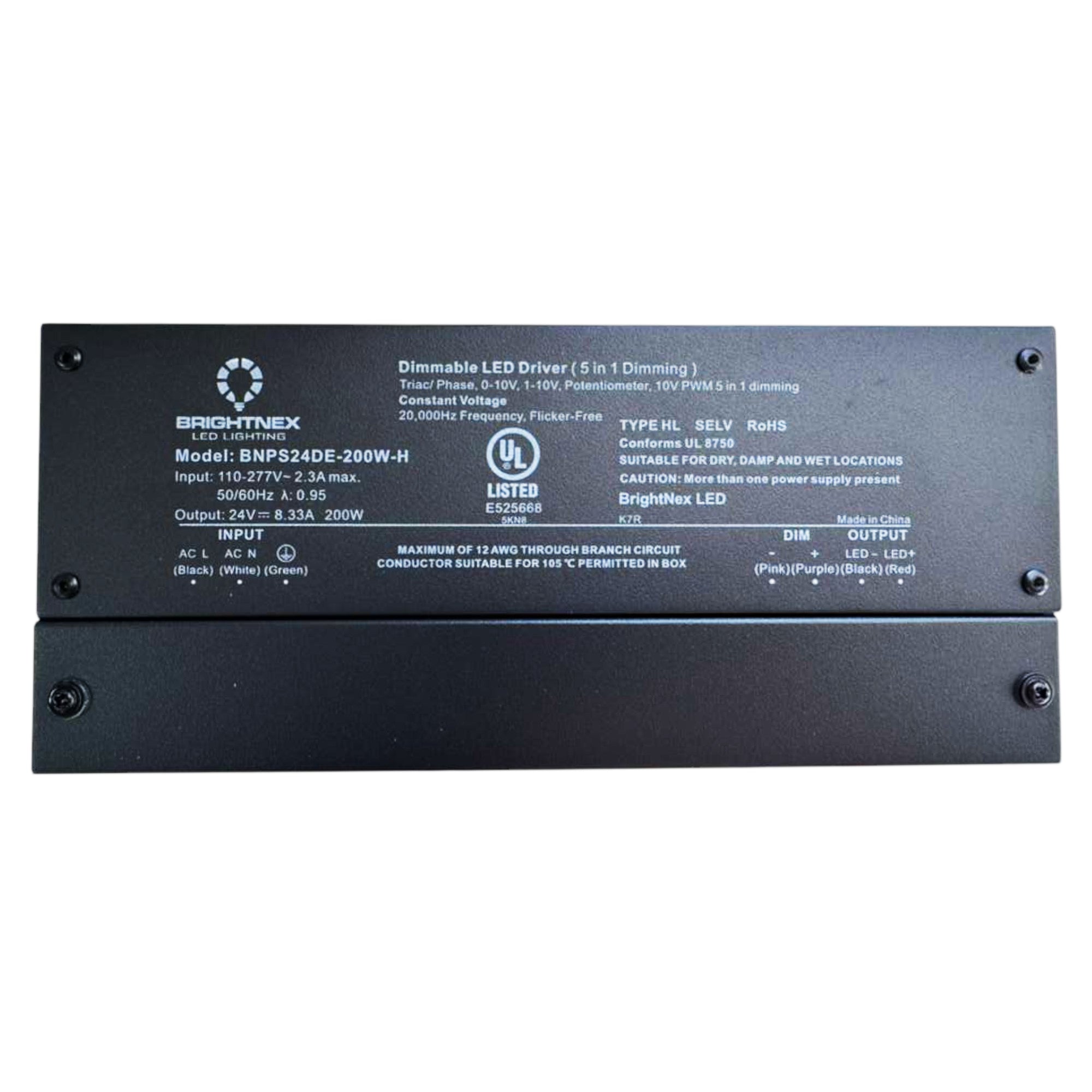 200W 0-10V & TRIAC Dimmable LED Driver – 12V / 24V – Junction Box – UL Listed