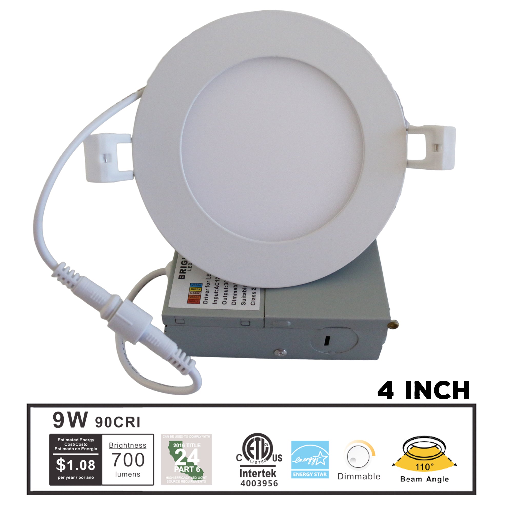 4 inch flat slim LED panel downlight 5CCT selectable color temperature dimmable CRI90 indoor recessed ceiling light with junction box