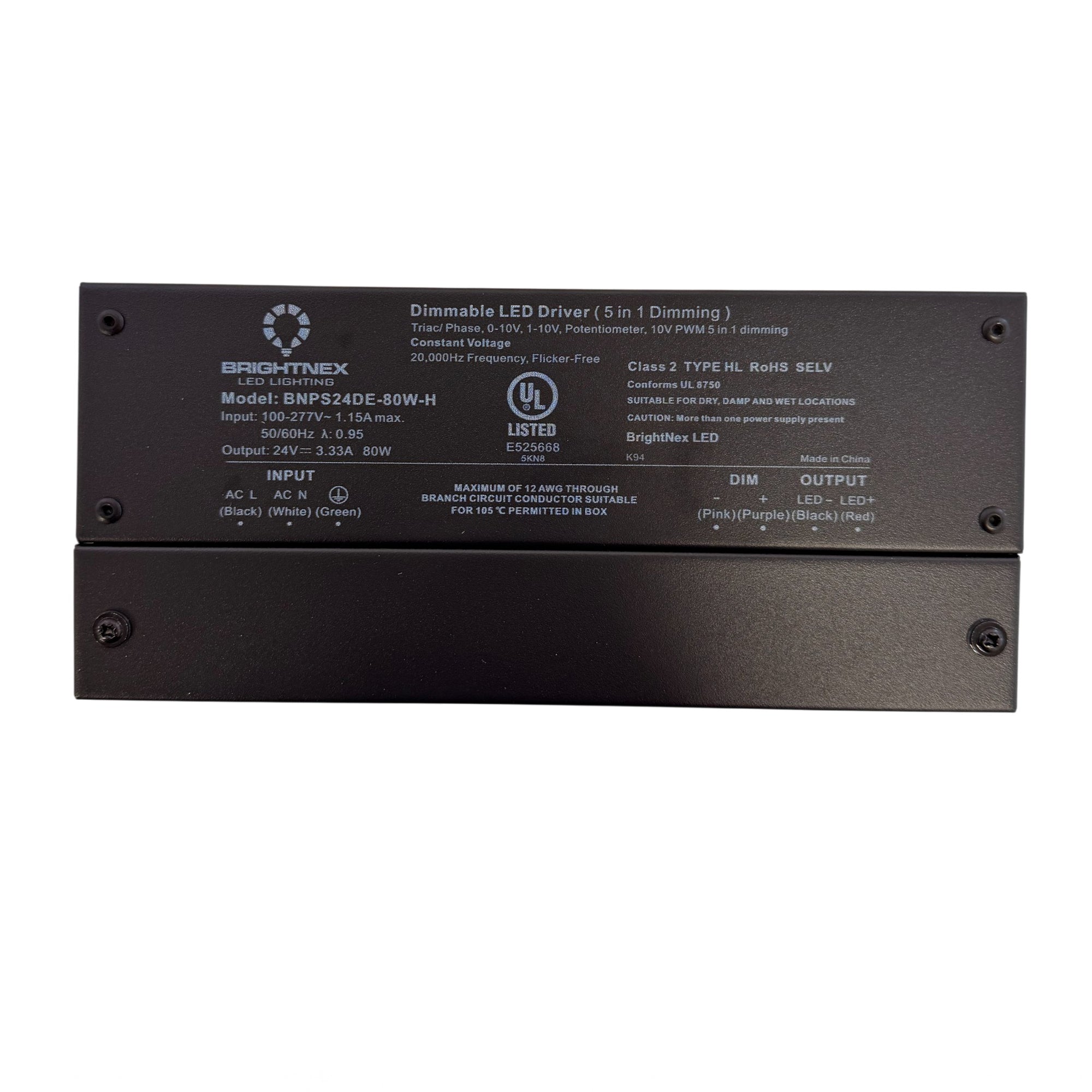 80W TRIAC / ELV / MLV & 0-10V Dimmable LED Driver – 12V/24V – Flicker-Free – Junction Box – UL Certified