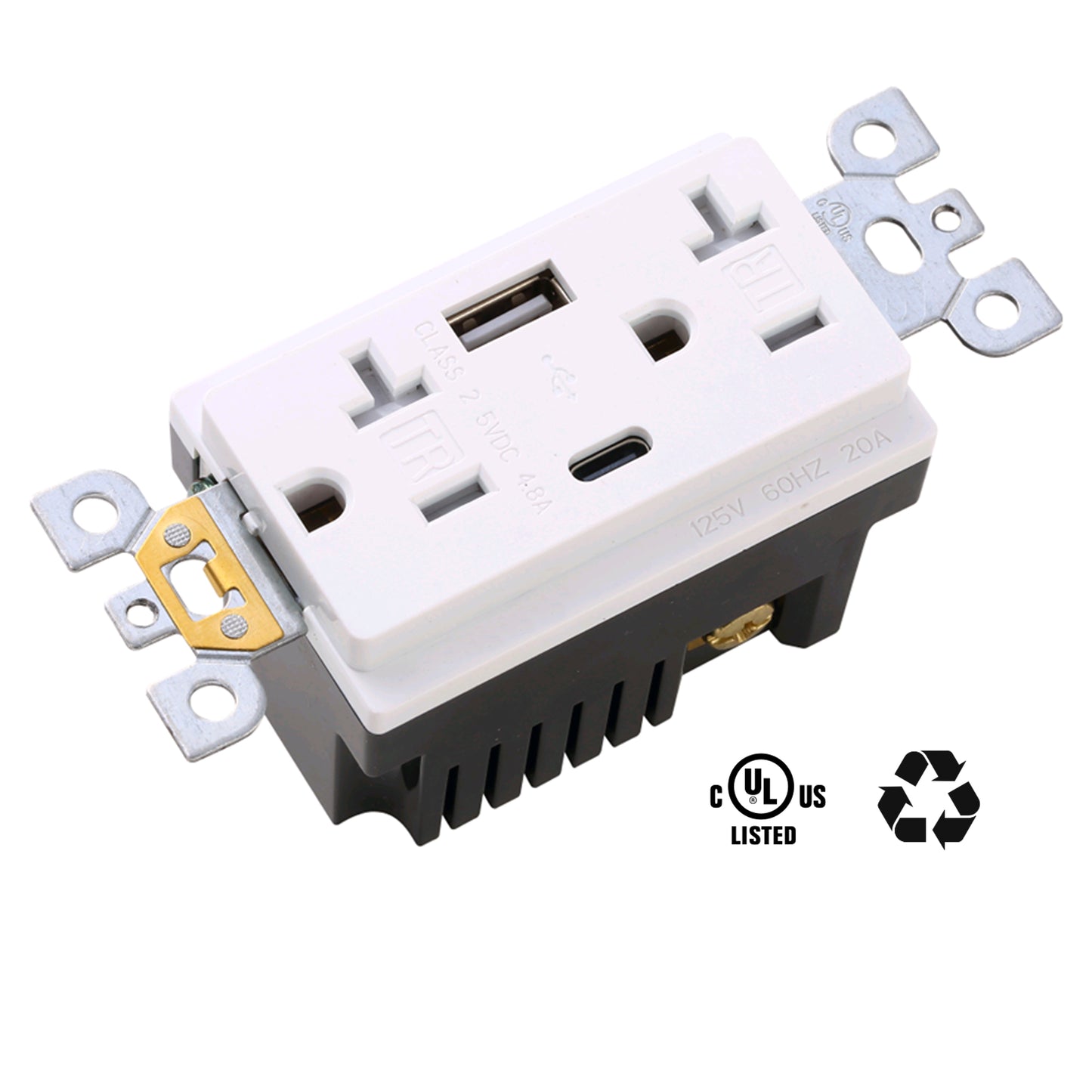 USB Charger Wall Outlet, USB Receptacle with Type A & Type C USB Ports, 20A Duplex Tamper Resistant Receptacle,UL Listed