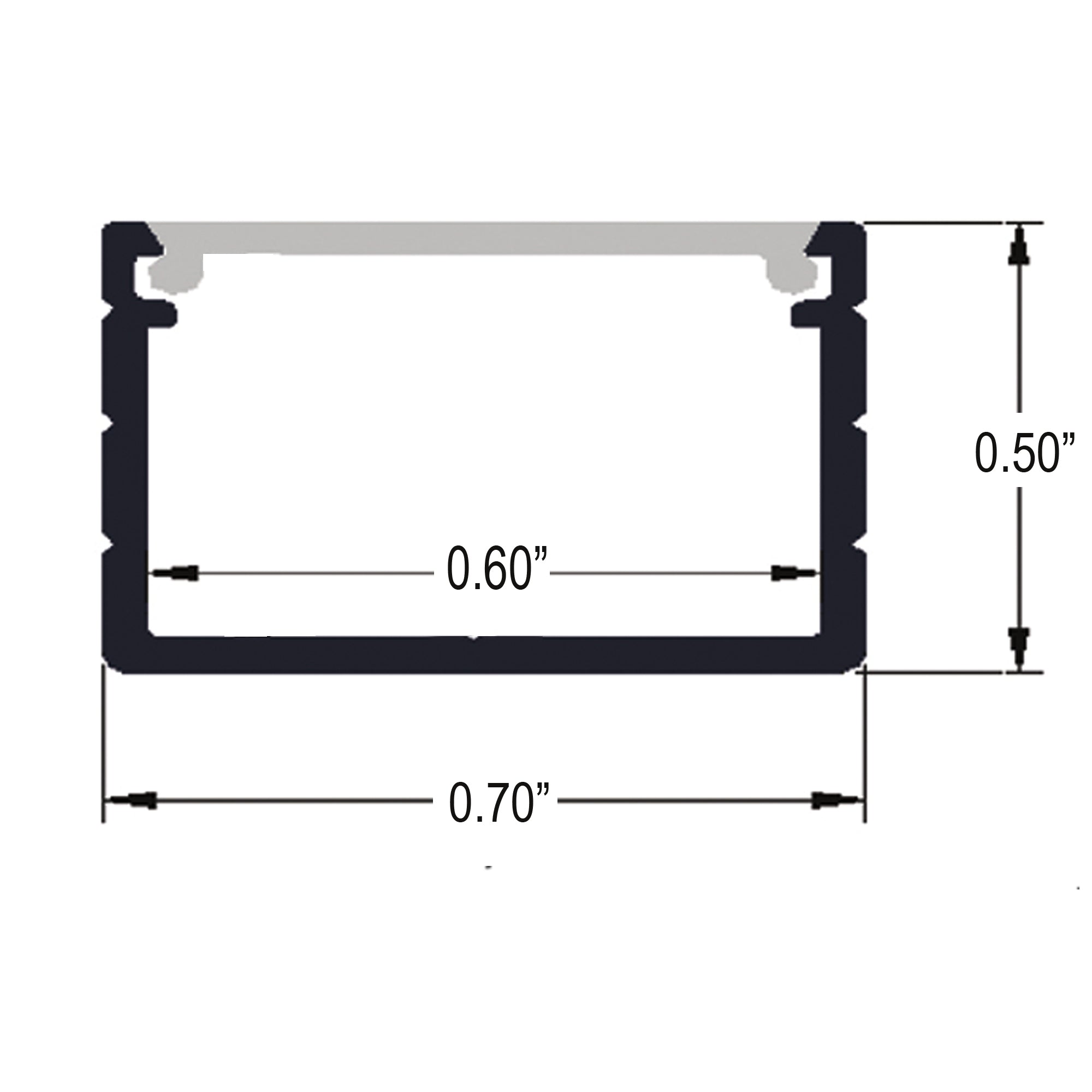 LED aluminum profile technical drawing with dimensions for surface mount LED strip channel