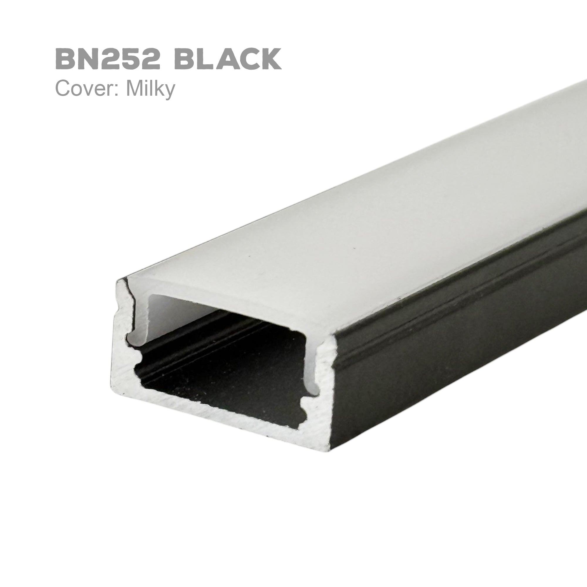 BN252 Black indoor low profile LED aluminum channel with milky diffuser cover for linear LED strip lighting