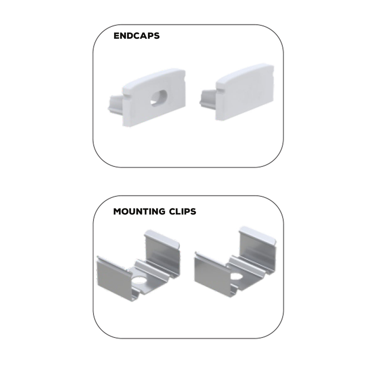 BN252M LED aluminum channel end caps and mounting clips