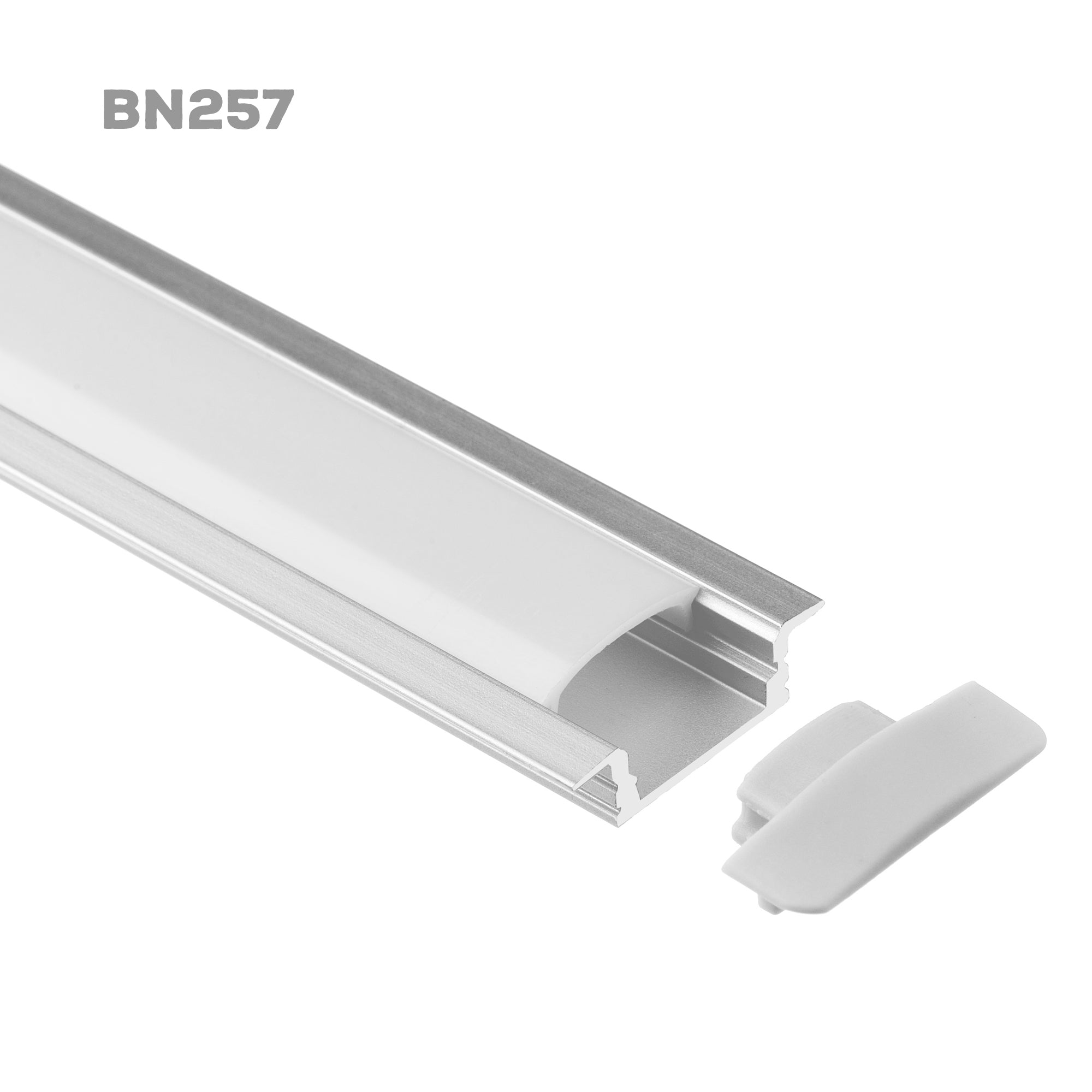 BN257 recessed LED aluminum profile with diffuser and plastic end cap for LED strip installation