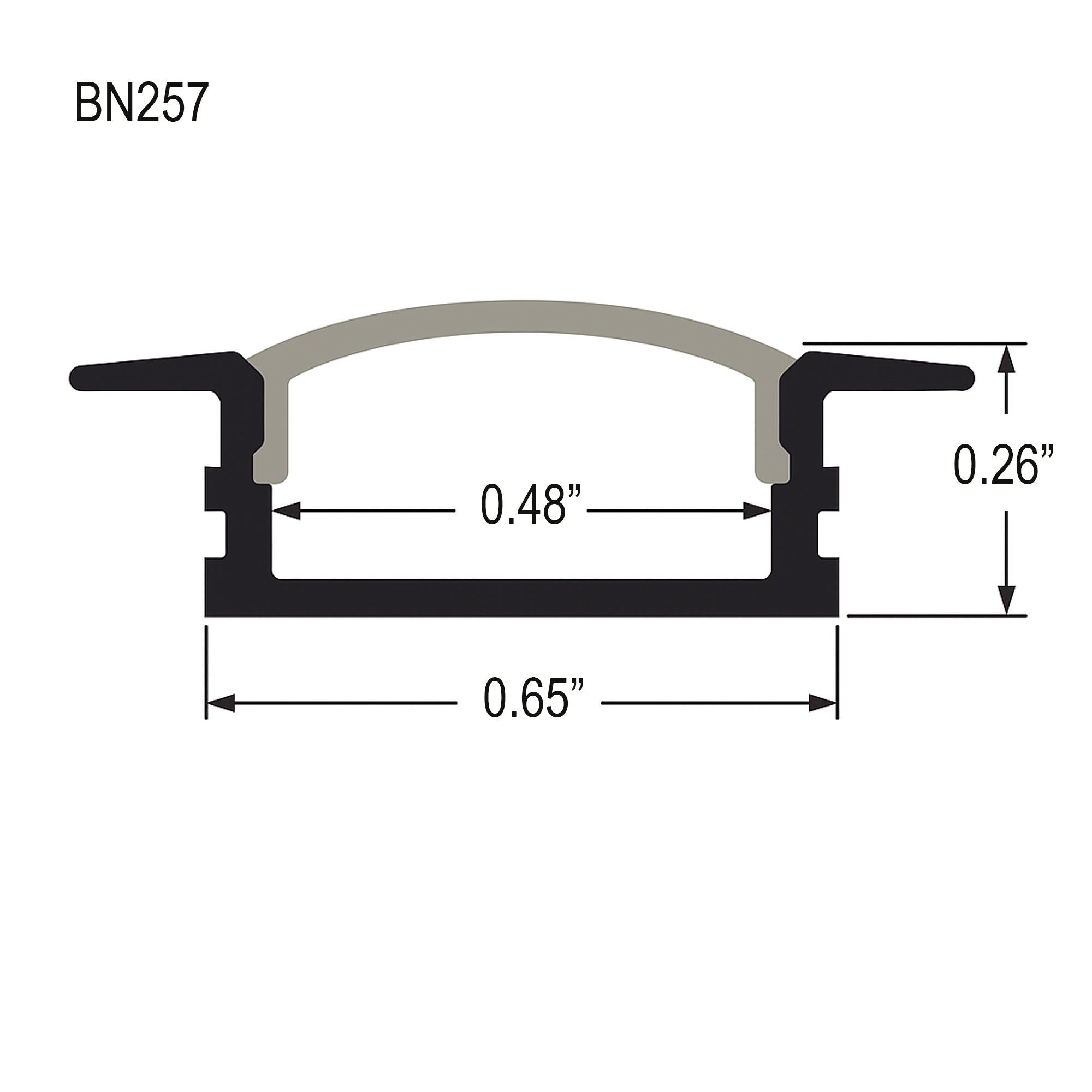 BN257 LED aluminum profile technical drawing with dimensions for recessed LED strip channel