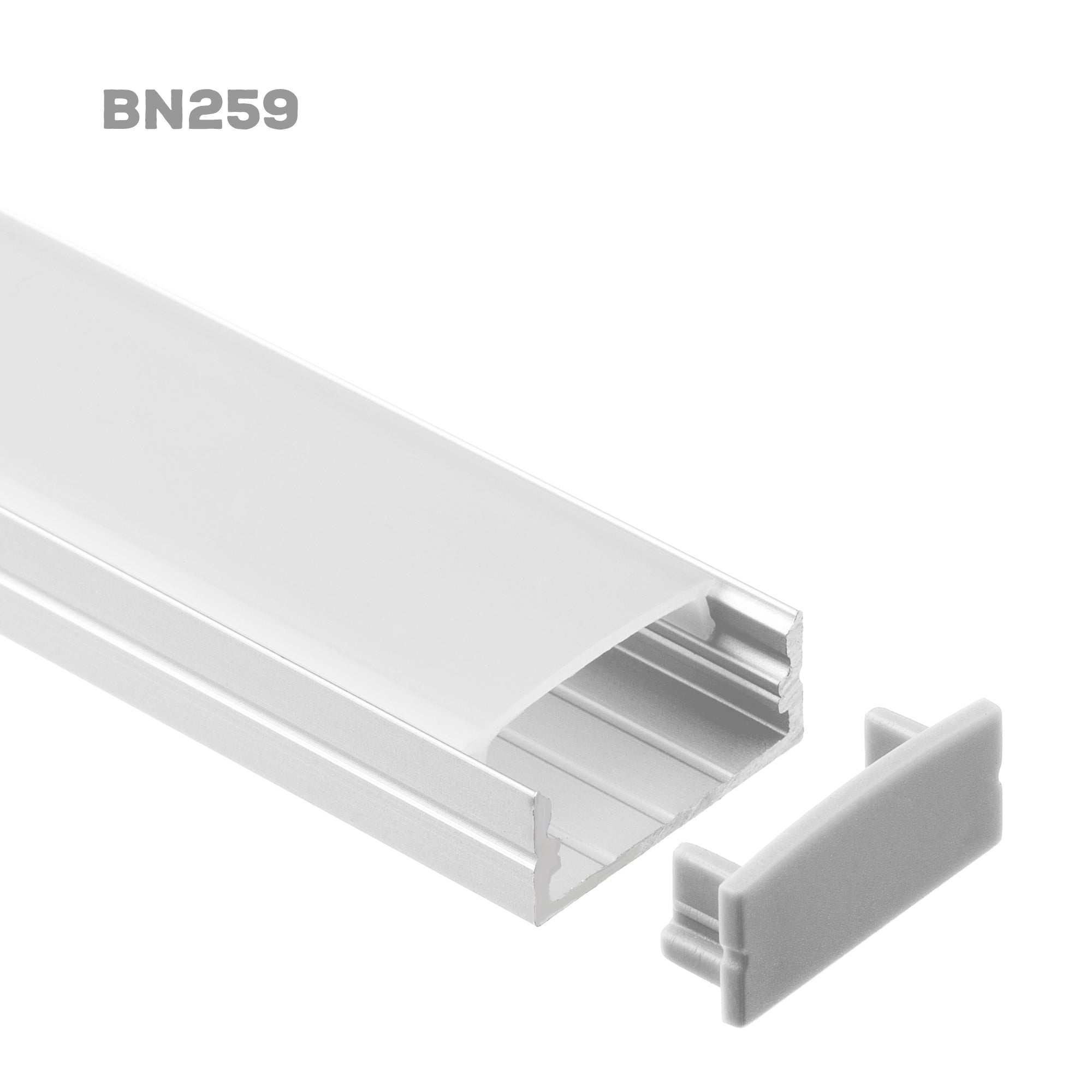 BN259 LED aluminum profile with diffuser and plastic end cap for LED strip installation