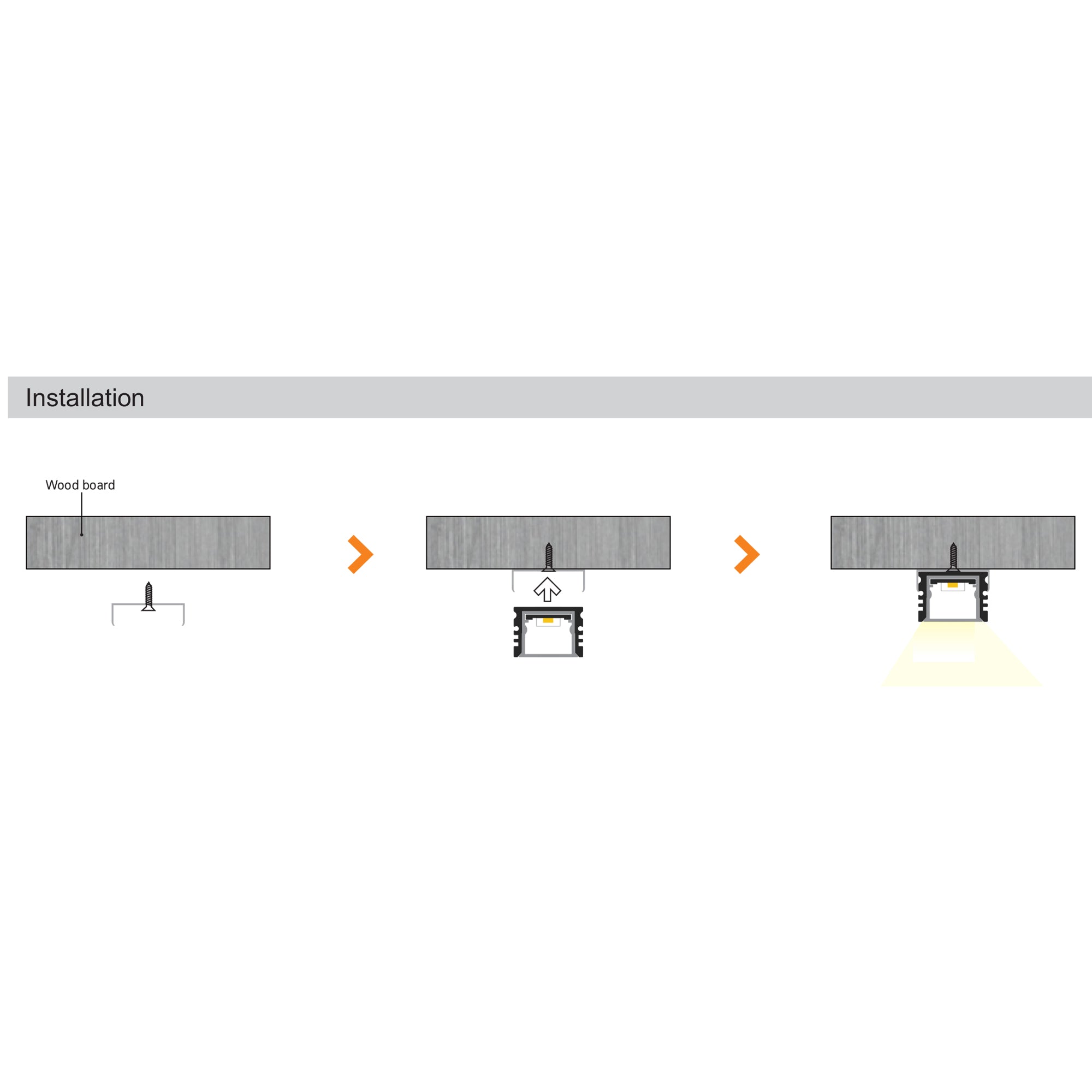 BN265 waterproof surface mount LED channel installation diagram for LED strip mounting on wood surface