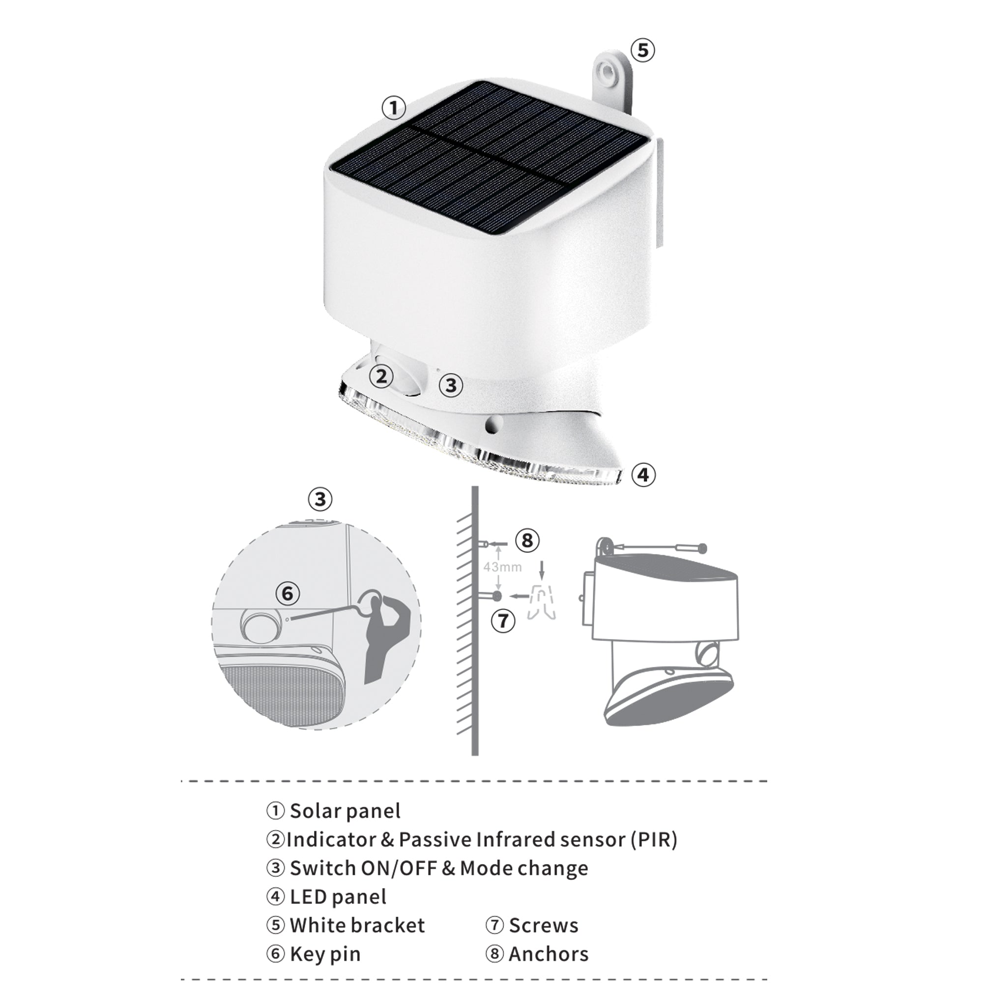 Emergency solar wall light, 2000 LUMENS SUPER BRIGHT, Easy to install, Multidirectional Head Solar Wall Light