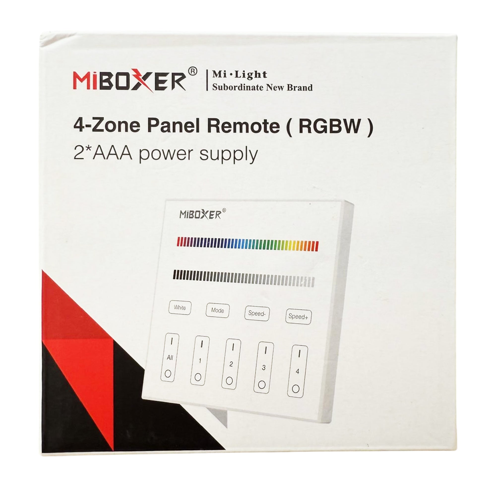 Miboxer B3 RGBW 4-zone panel remote retail packaging box