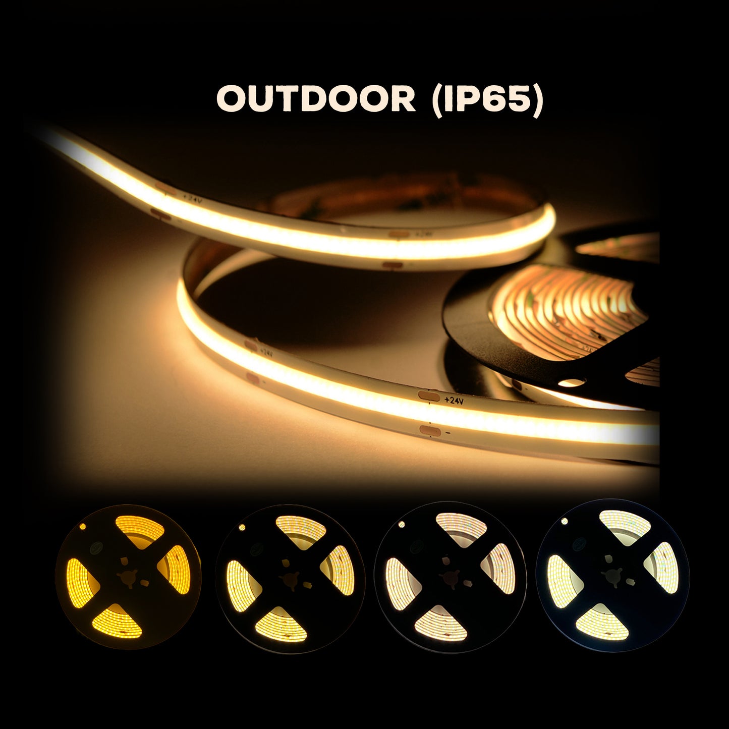 Outdoor (IP65) COB Strip Light, Dotless 82ft & 16.5ft (27K, 3K, 4K, 5K), UL Certified
