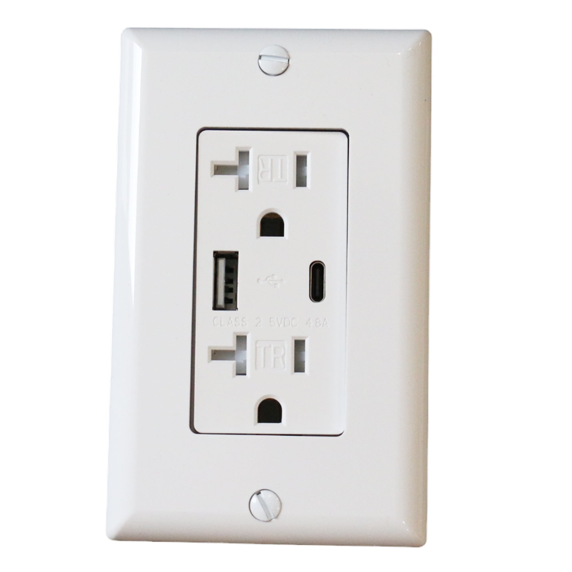 USB Charger Wall Outlet, USB Receptacle with Type A & Type C USB Ports, 20A Duplex Tamper Resistant Receptacle,UL Listed