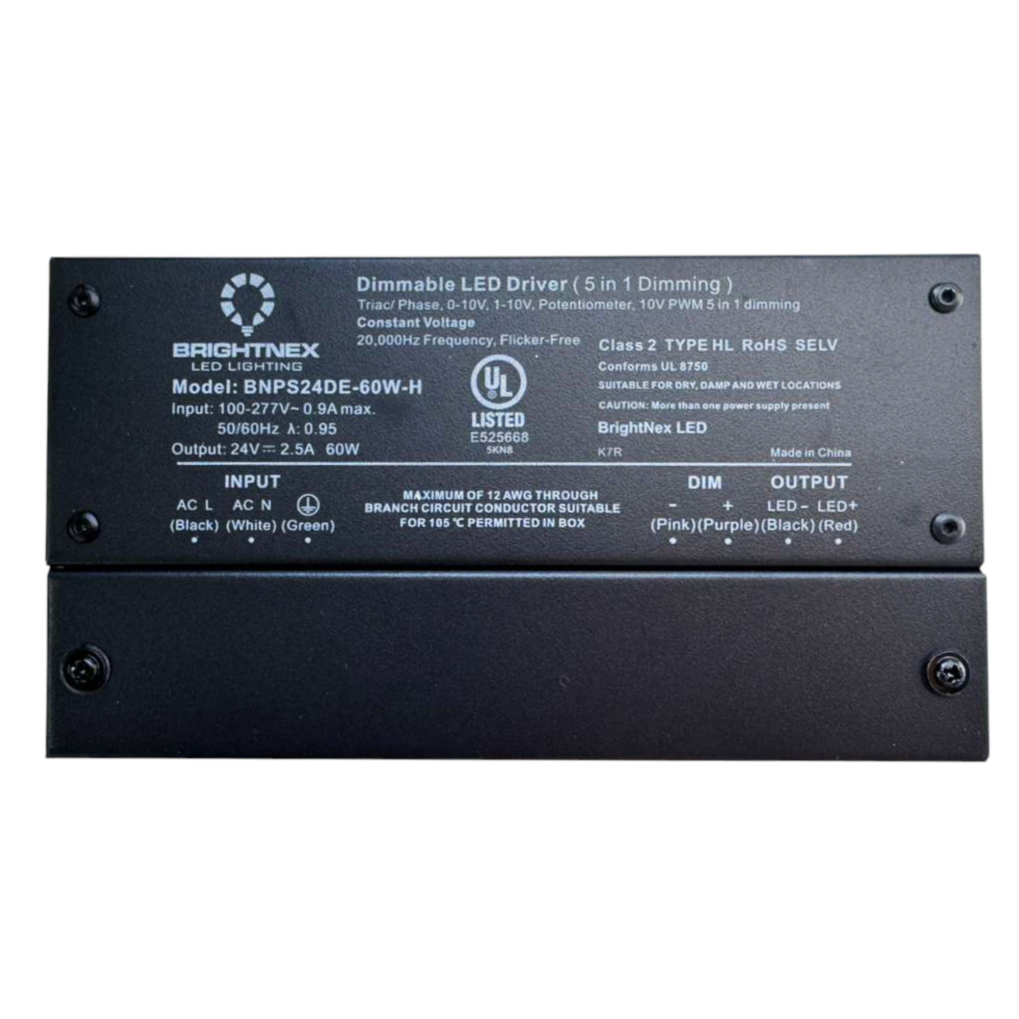 UL listed 12V 24V 300W dimmable LED driver specifications label