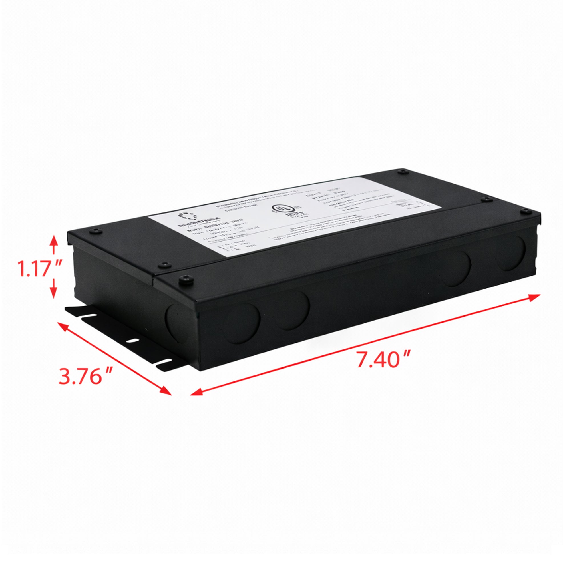 UL listed 12V 24V 60W dimmable LED driver metal junction box showing product dimensions
