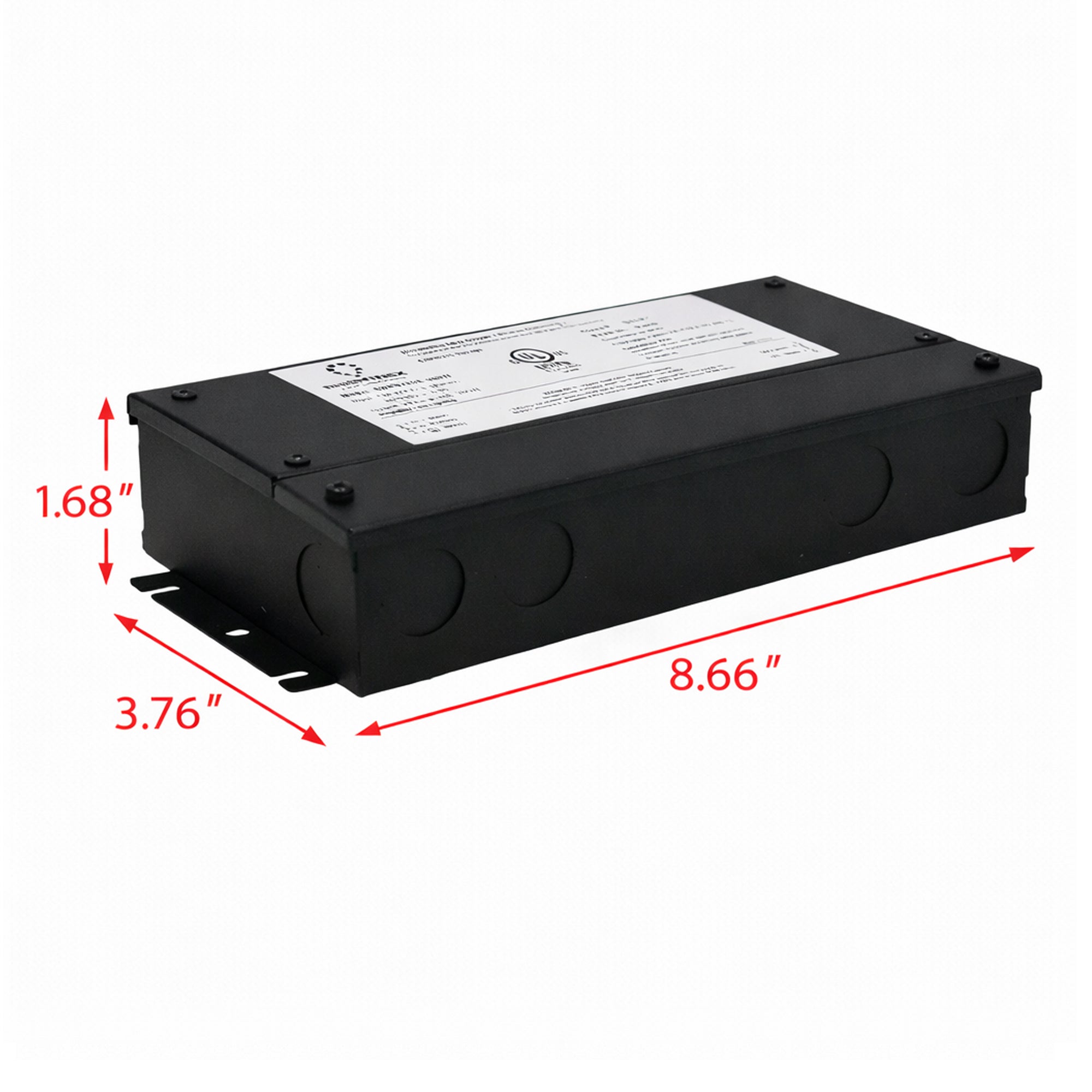 UL listed 12V 24V 80W dimmable LED driver metal junction box showing product dimensions