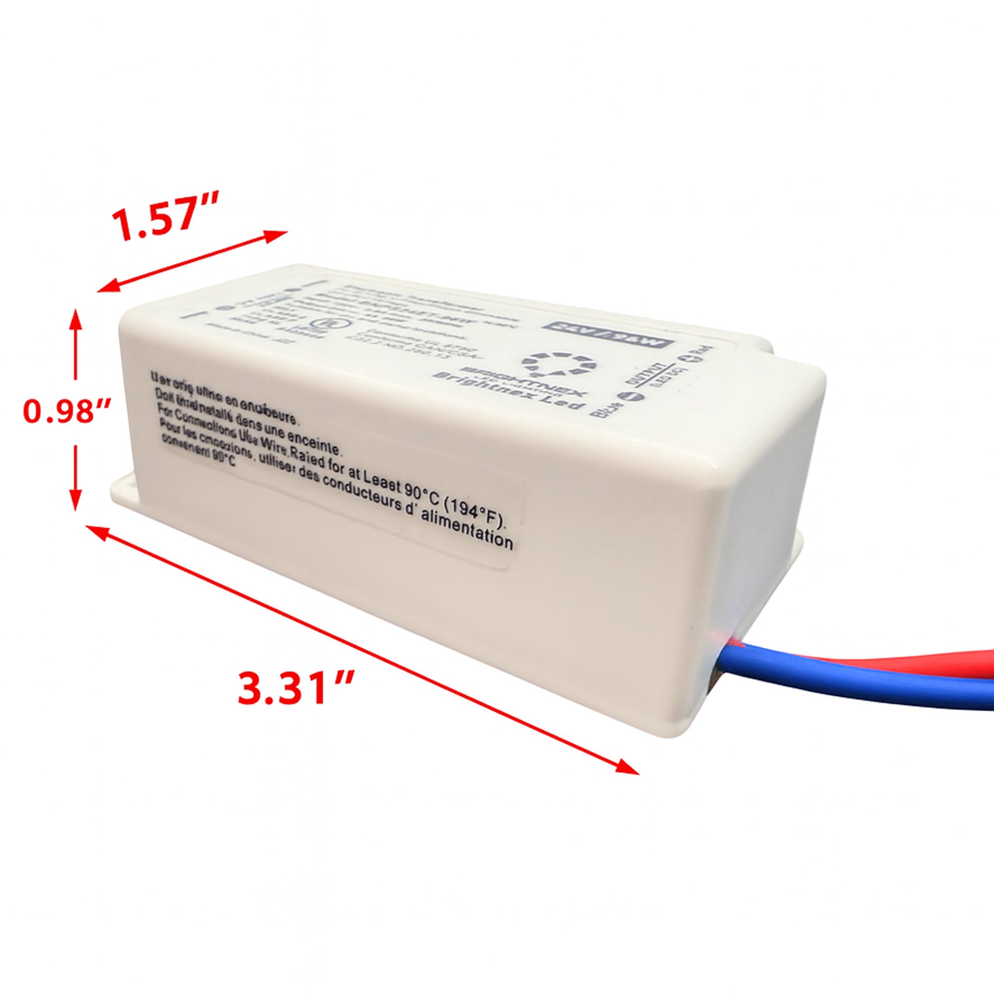 UL listed 12V 60W dimmable LED driver compact housing showing product dimensions
