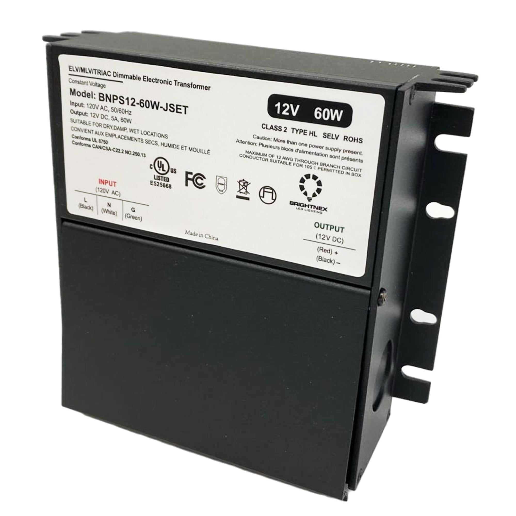 UL listed 12V 60W dimmable LED driver metal junction box constant voltage transformer for indoor and outdoor LED strip lighting systems