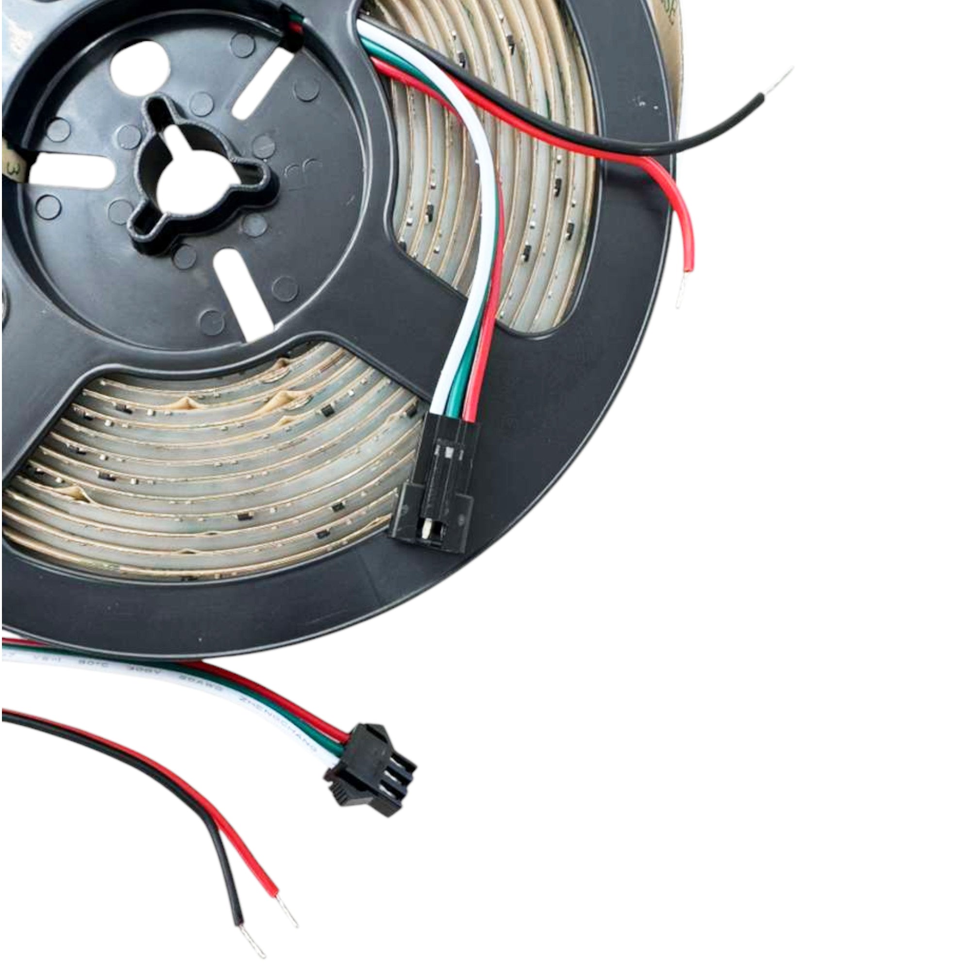 UL listed COB IC RGB LED strip light 24V 10mm IP20 showing RGB connector cables and strip wiring detail