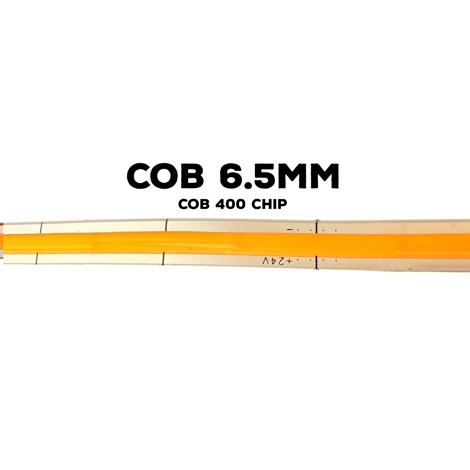 UL listed COB LED strip light indoor 24V 6.5mm 400 LEDs showing ultra slim PCB design and continuous light surface