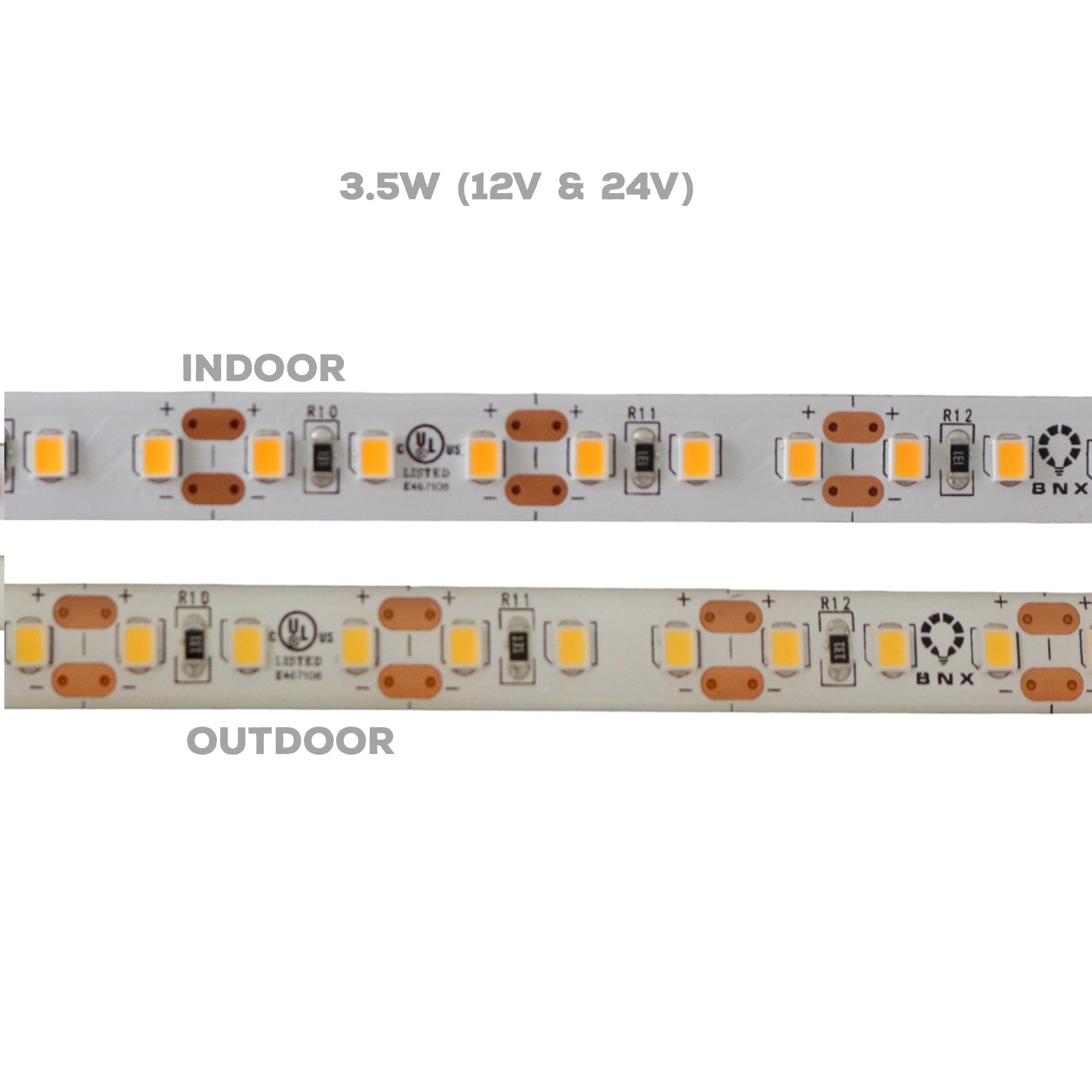 Dimmable Single Color LED Strip Lights 24V and 12V, 3.5W - IP20 (Indoor)/IP65 (Outdoor)