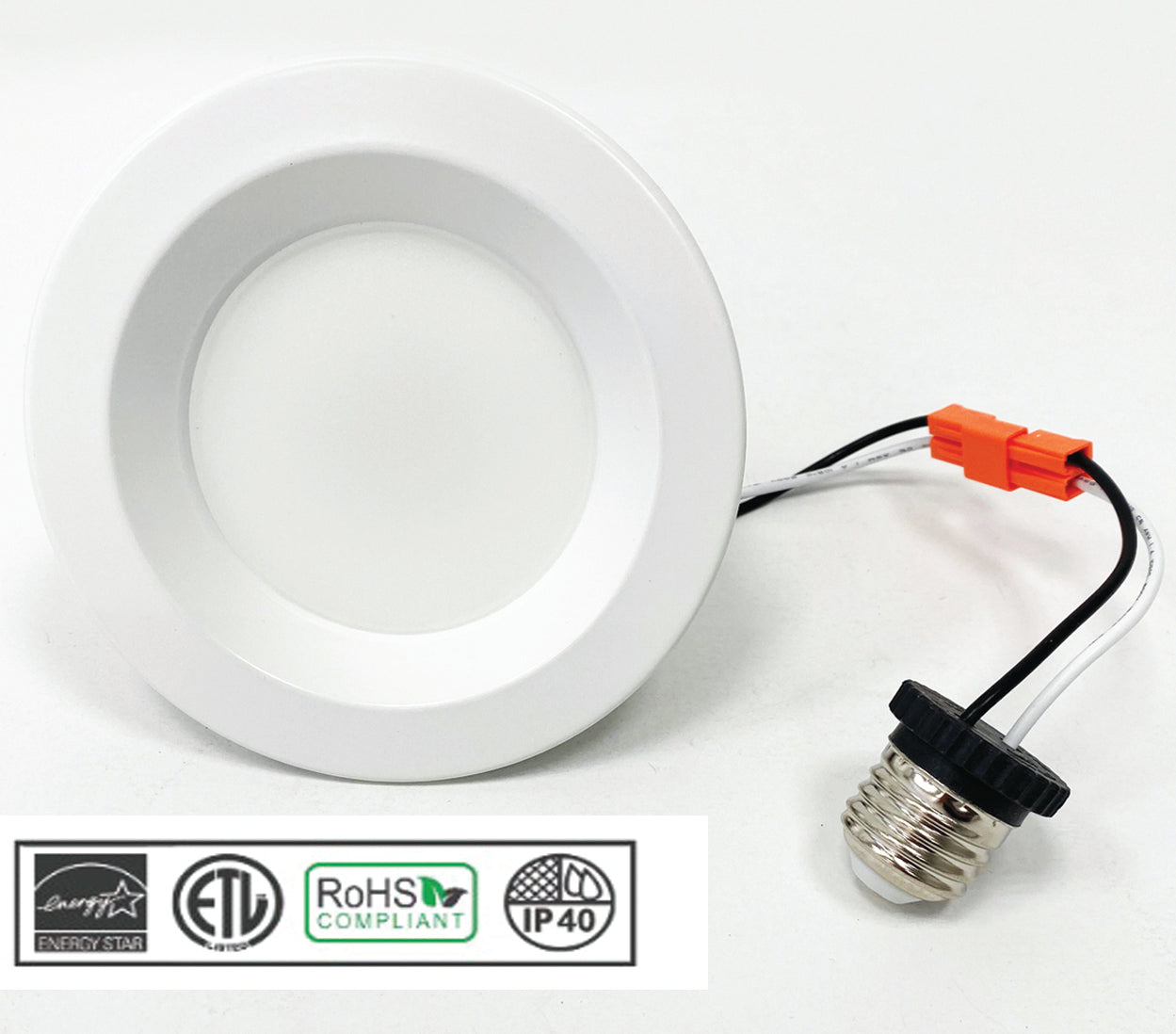 5CCT LED recessed downlight certifications showing ETL listed Energy Star RoHS compliant IP40 rating dimmable indoor retrofit ceiling light