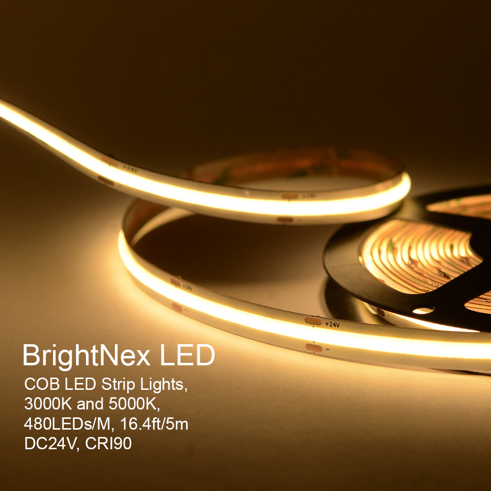 Indoor (IP20) COB Strip Light, Dotless 82ft & 16.5ft (27K, 3K, 4K, 5K) –  BrightNexLED