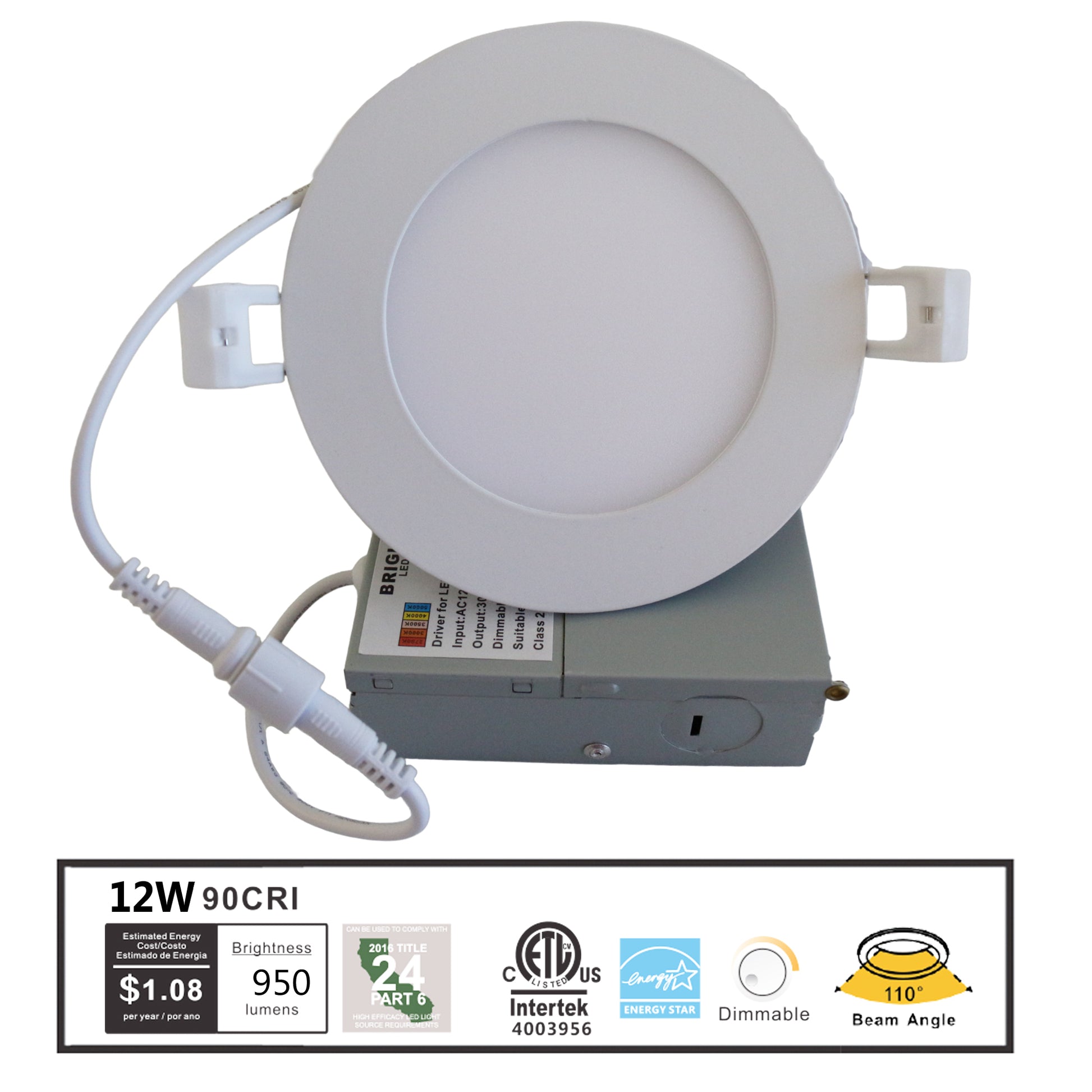5CCT Slim Flat Panel Downlights, 6 Inch, Dimmable