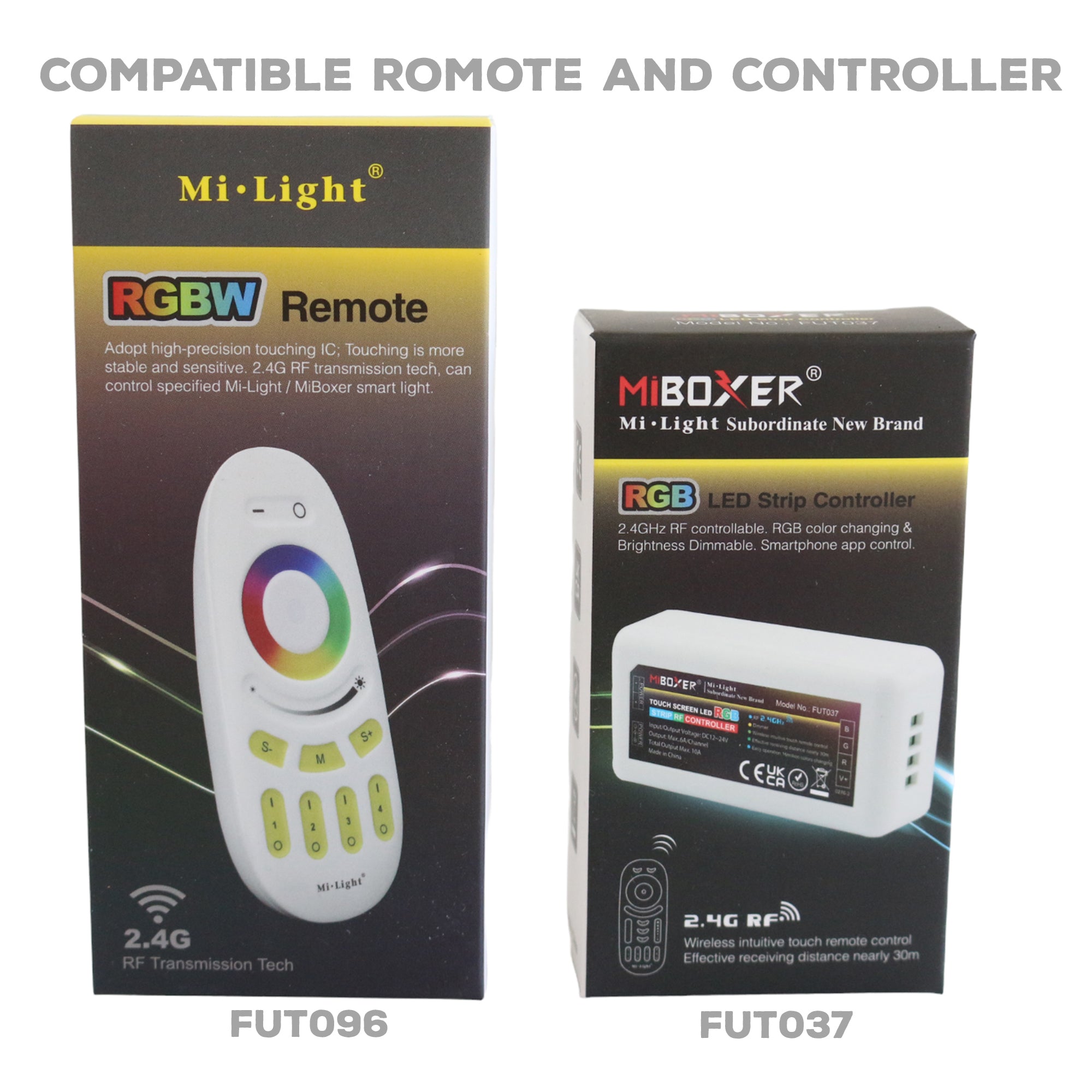 Controller and Remote for RGB LED Strip Light, Mi-Light- RGBW- FU096- RGB Controller FU037