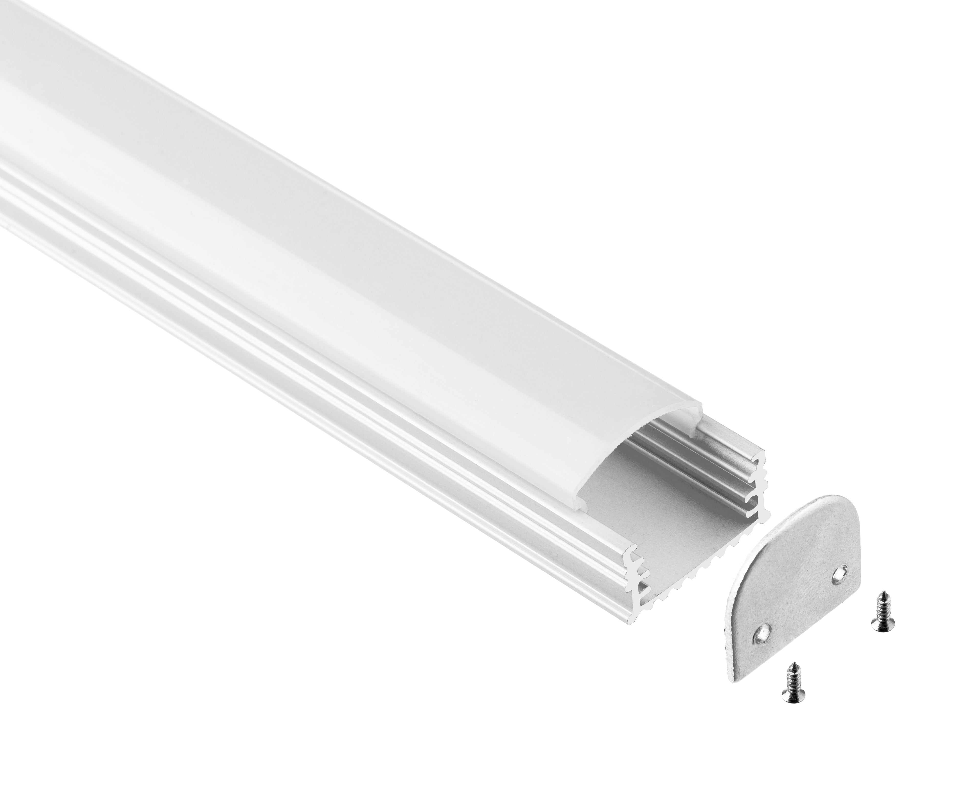 BN251 surface mount LED aluminum channel with diffuser end cap and mounting hardware for indoor installation